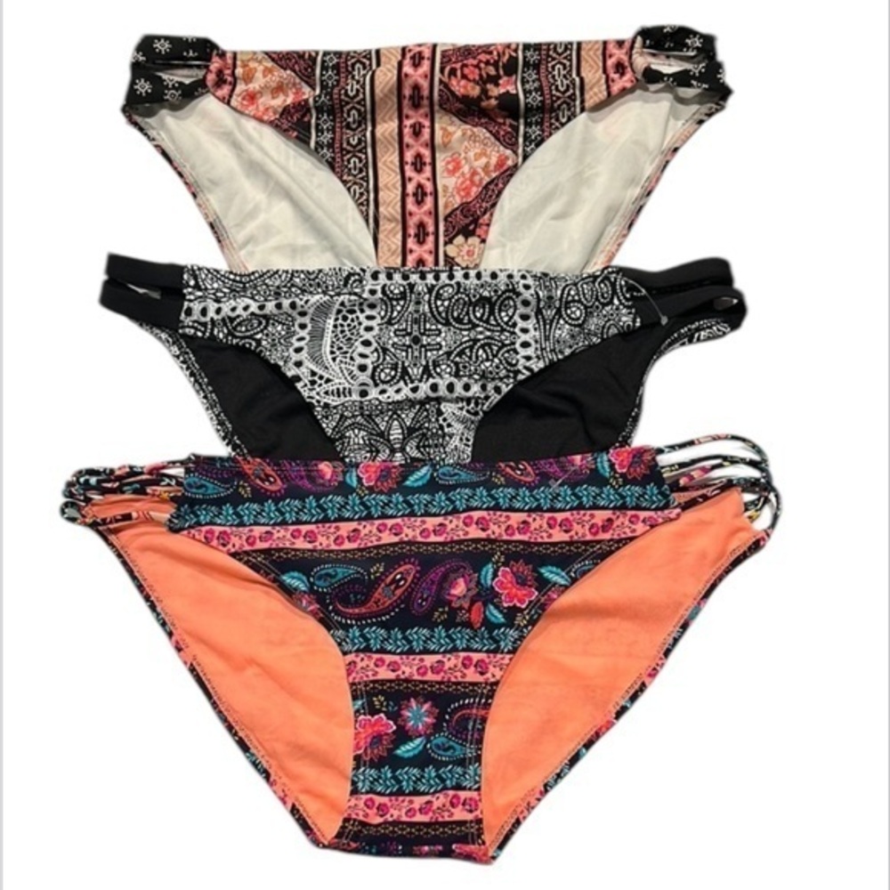 Bikini Swim patterned bottoms size XL bundle of 3 pairs new